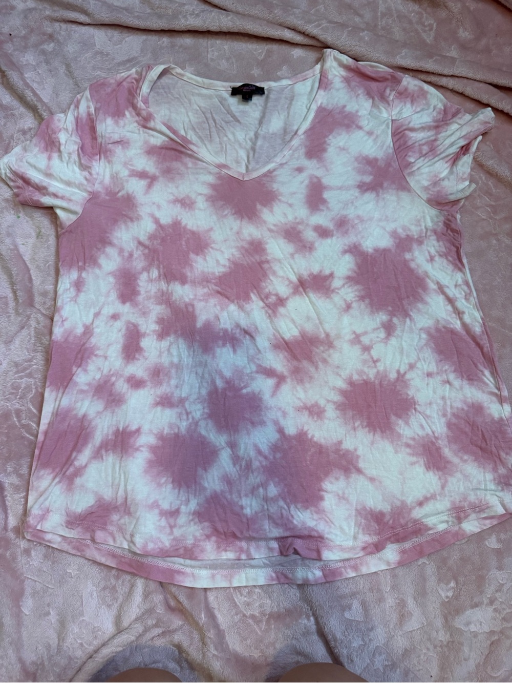 V-Neck Pink Tie-Dye Short Sleeve Tee